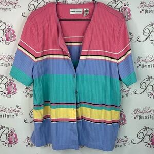 Alfred Dunner button up rainbow vintage Multicolor Striped Button Down Shirt